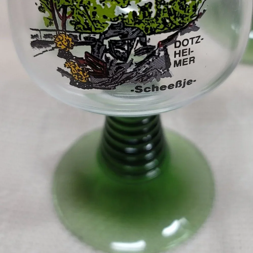 Vintage Volksmarch‎ Wine Glass DotzHeimer Scheessje, Green Stem Wine Glass 1990